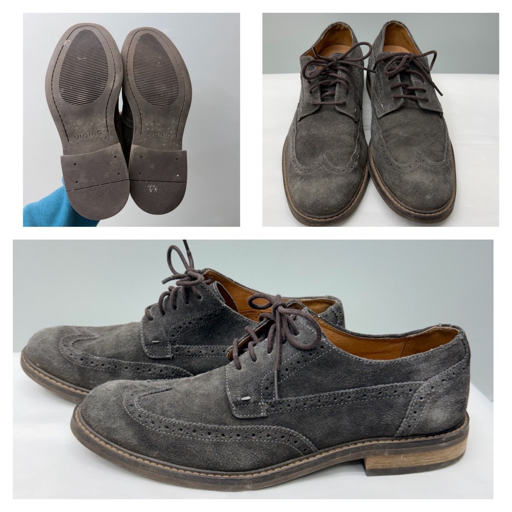 Vionic Bowery Bruno grey suede leather dress shoes oxford wingtip‎ men's 10